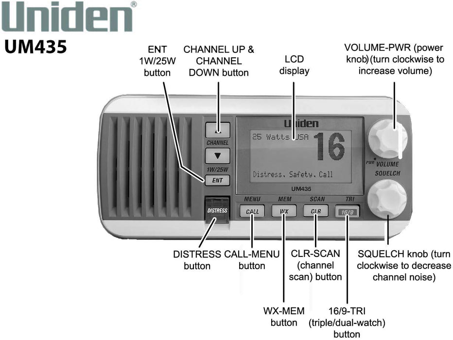 Uniden UM435 Fixed Mount VHF Radio - Black [UM435BK]