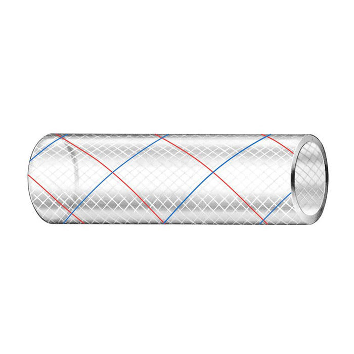 Trident Marine 3/8" x 50' Clear Reinforced PVC Hose Tubing Red  Blue Tracer [162-0386]