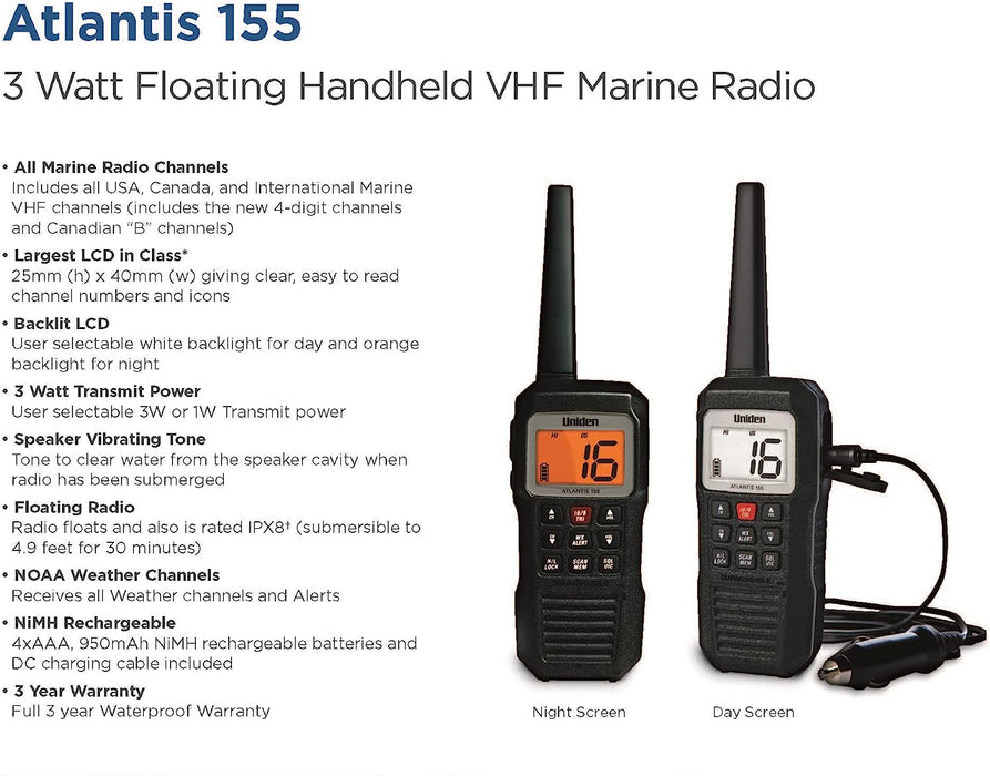 Uniden Atlantis 155 Handheld Two-Way VHF Floating Marine Radio [ATLANTIS 155]
