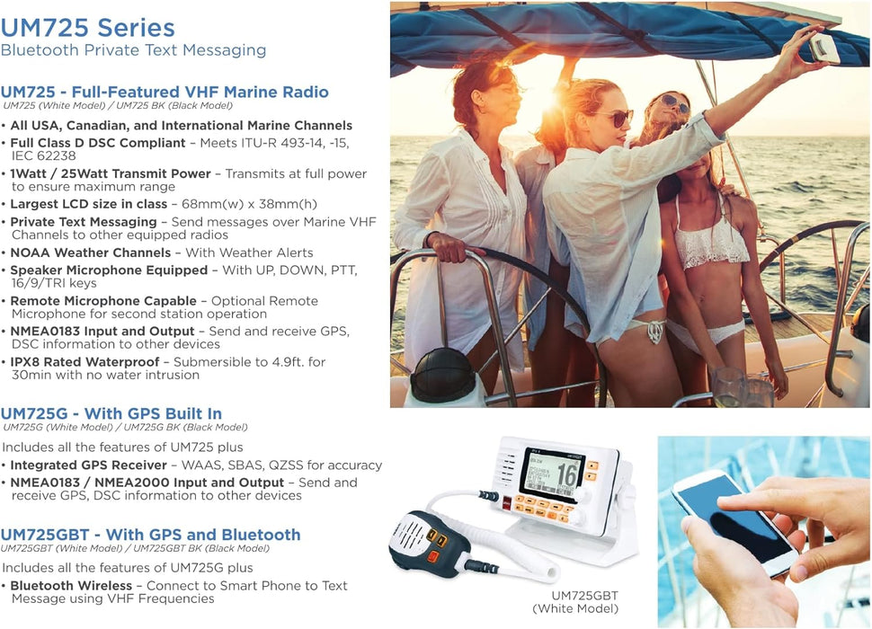 Uniden UM725 Fixed Mount VHF w/GPS  Bluetooth - Black [UM725GBTBK]