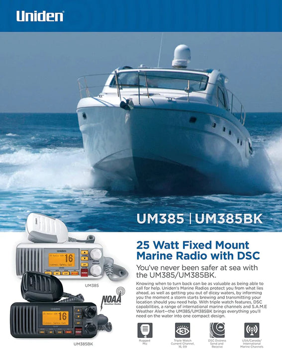 Uniden UM385 Fixed Mount VHF Radio - Black [UM385BK]