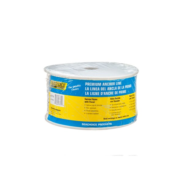 Seachoice 47711 Premium Anchor Rope for Boating - 3-Strand Twisted Nylon Anchor Line,3/8 In. x 100 Ft. White/Blue