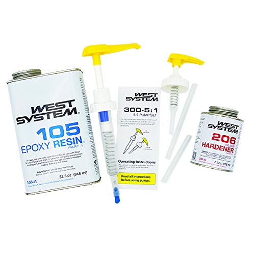 West System 105A Epoxy Resin (32 fl oz) Bundle with 206A Slow Epoxy Hardener (7 fl oz) and 300 Mini Pumps Epoxy Metering 3-Pack Pump Set (3 Items)
