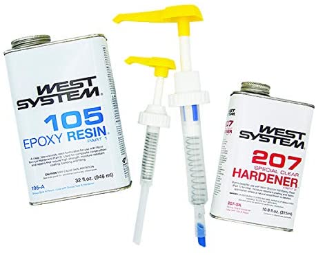 WEST SYSTEM 105 Epoxy Resin (1 qt) w/207 Special Clear Epoxy Hardener (.66 pt) + Mini Epoxy Metering Pump Set (Тwо Расk)