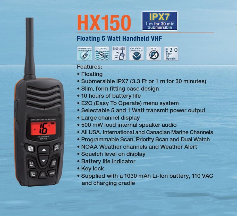 Standard Horizon HX150 Floating Handheld VHF Marine Radio
