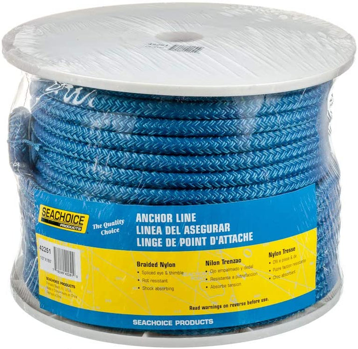 Seachoice 42251 Double-Braid Nylon Anchor Line – Blue – 1/2 Inch x 150 Feet