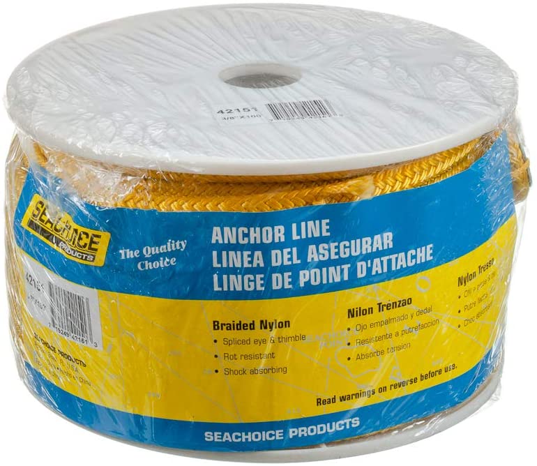 Seachoice 42151 Double-Braid Nylon Anchor Line – Yellow – 3/8 Inch x 100 Feet