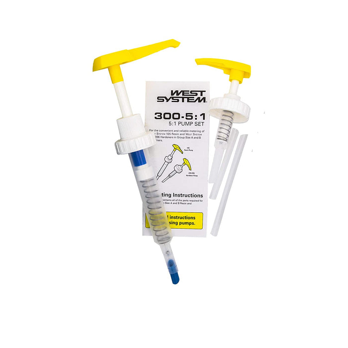 West System 105-B Epoxy Resin Bundle with 206-B Slow Epoxy Hardener and 300 Mini Pumps Epoxy Metering Pump Set, Pale Yellow