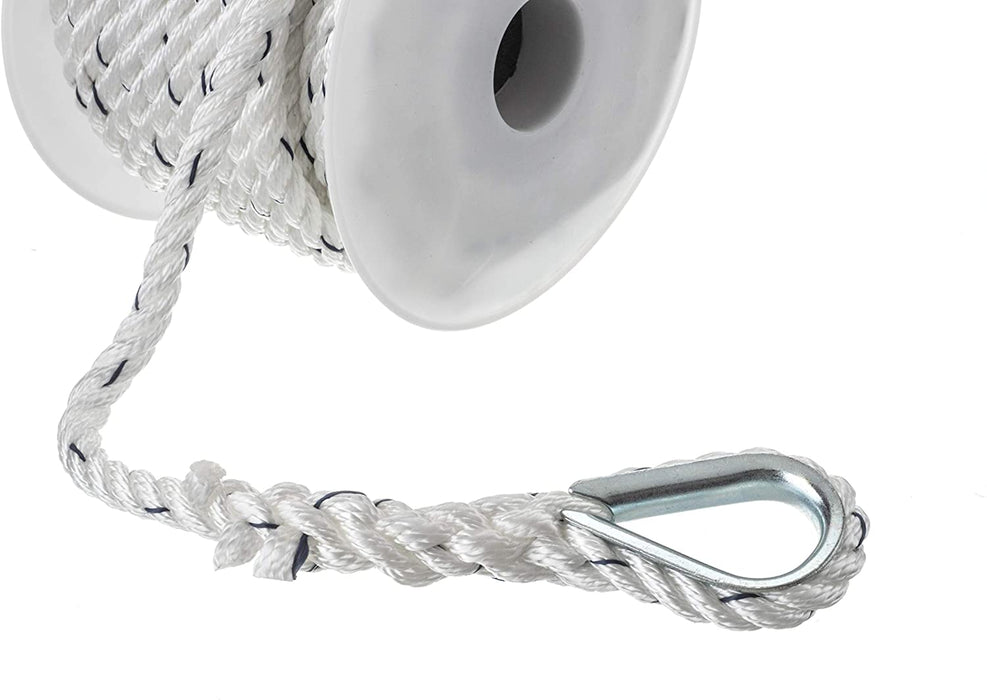 Seachoice 47691 Premium Anchor Rope for Boating - 3-Strand Twisted Nylon Anchor Line, ⅜-Inch x 50 Feet, White/Blue