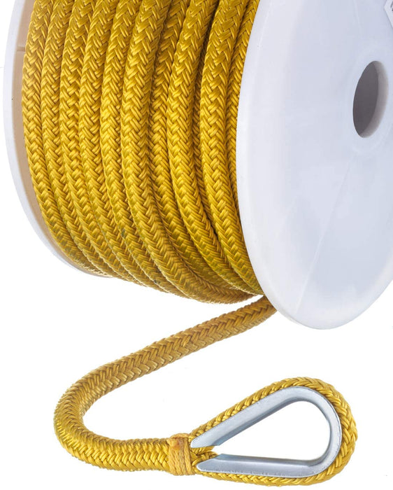 Seachoice 42151 Double-Braid Nylon Anchor Line – Yellow – 3/8 Inch x 100 Feet