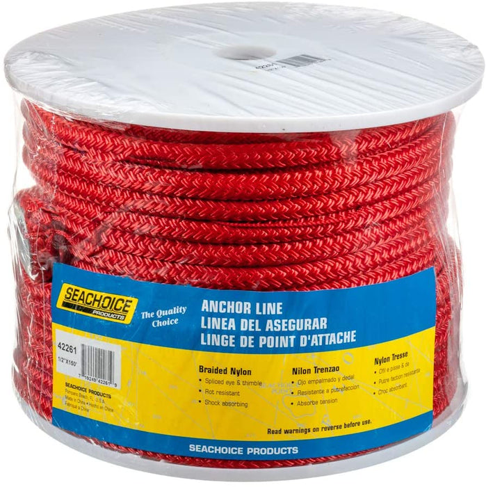 Seachoice 42261 Double-Braid Nylon Anchor Line – Red – 1/2 Inch x 150 Feet