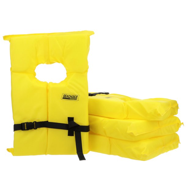 Seachoice 86010 Life Vest, Type II Personal Flotation Device – Yellow – Adult – 4-Pack with Bag