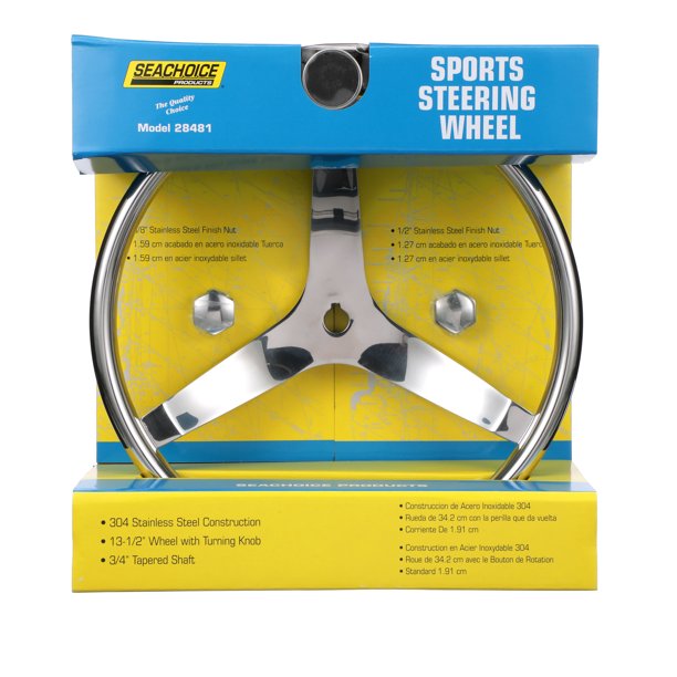 Seachoice 28481 3 Spoke Sports Steering Wheel With Turning Knob
