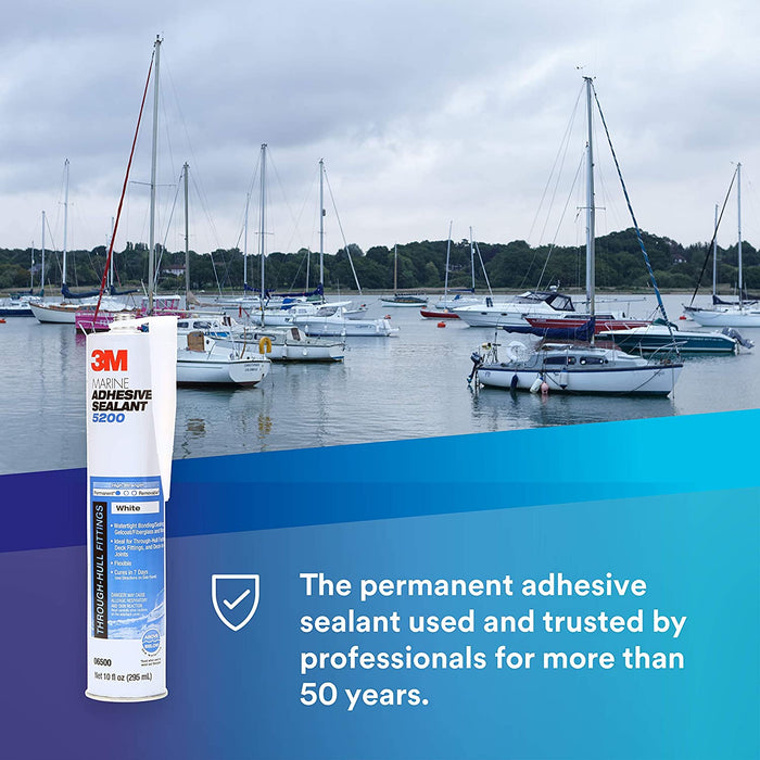 3M Marine Adhesive Sealant 5200 (06500) Permanent Bonding and Sealing for Boats and RVs Above and Below the Waterline Waterproof Repair, White, 10 fl oz Cartridge