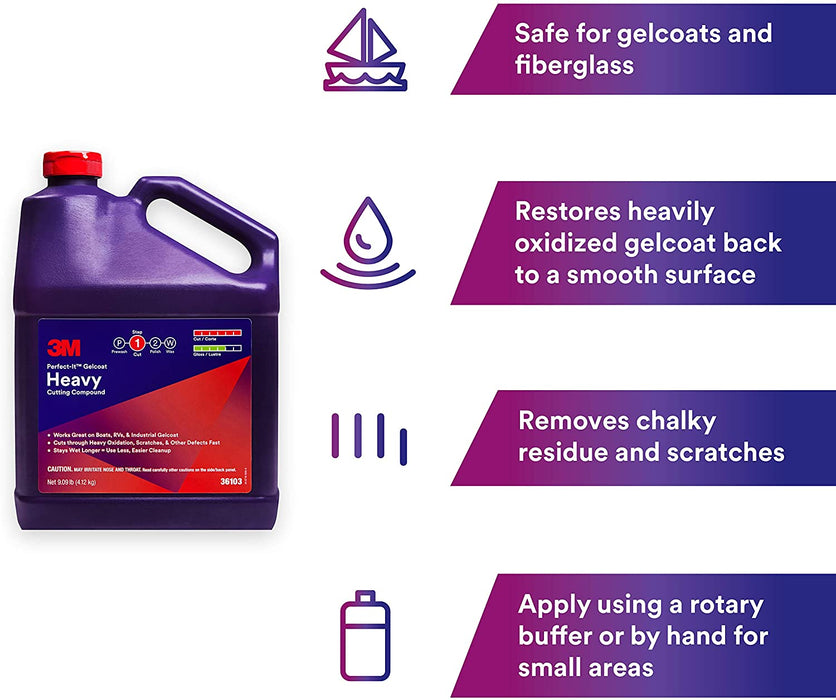 3M Perfect-It Gelcoat Heavy Cutting Compound, 36103, 1 Gallon, Fiberglass Oxidation Remover for Boats and RVs