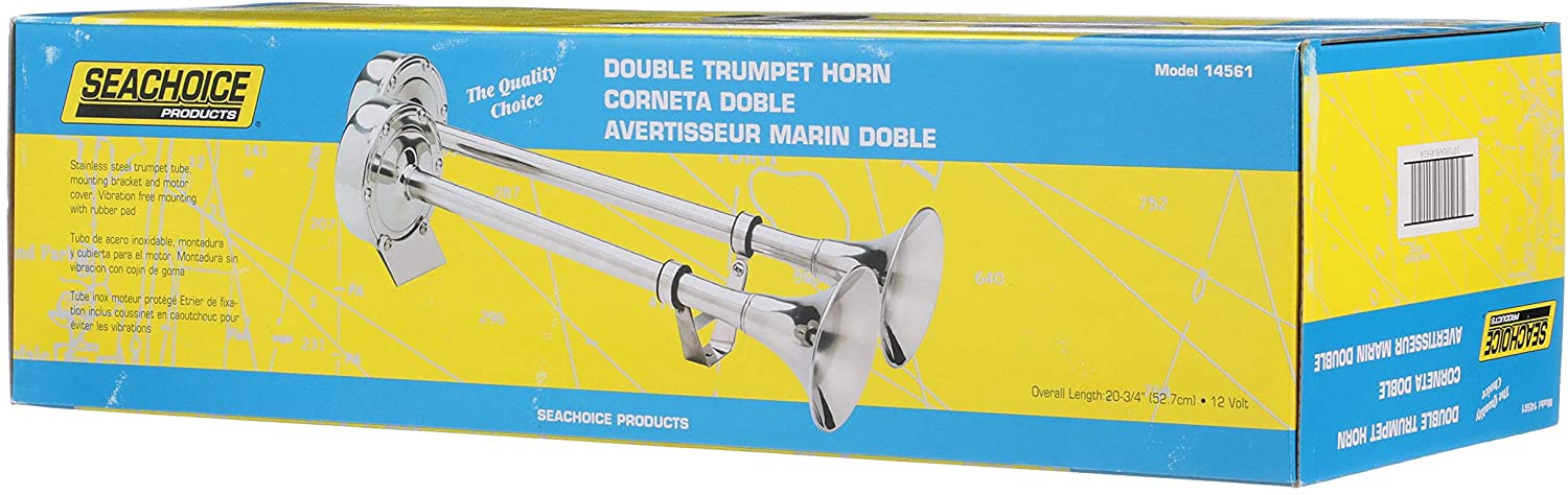 Seachoice 14561 Stainless Steel Dual Trumpet Horn