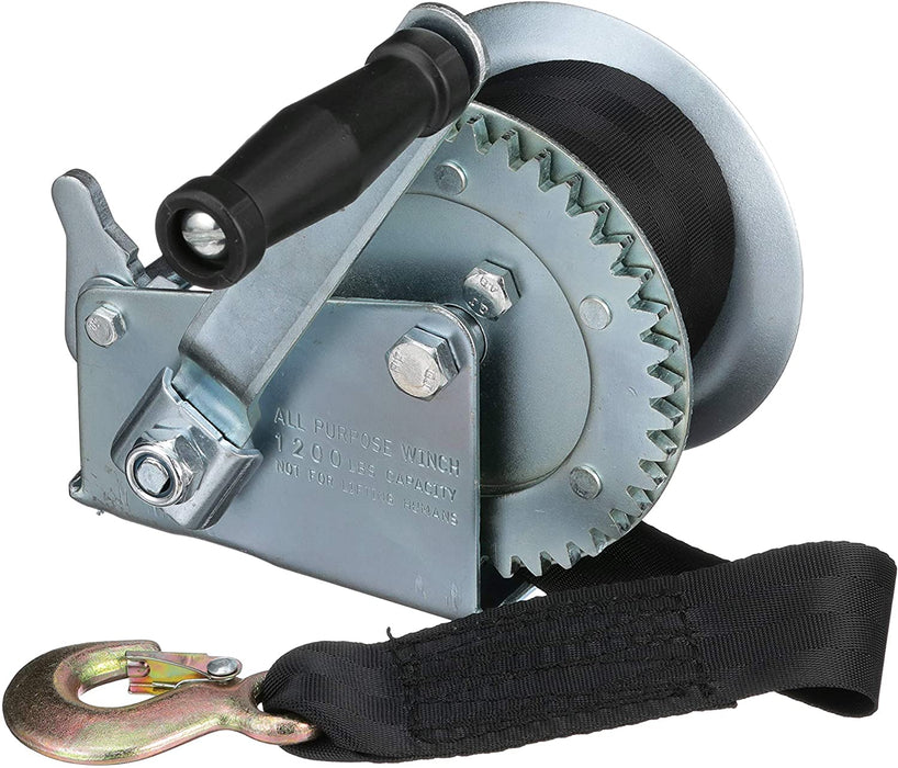 Seachoice 52191 Marine Boat Trailer Winch 1,200 lb with Strap and Spring Hook