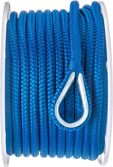 Seachoice 42161 Anchor Rope for Boating - Double Braid Nylon Anchor Line, ⅜-Inch x 100 Feet, Blue