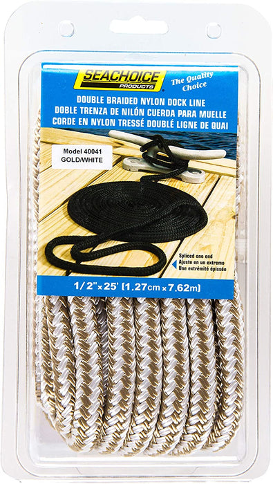 Seachoice 40041 Double Braid Nylon Dock Line with Eye Splice 1/2"X25'
