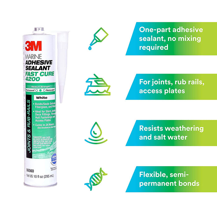 3M Marine Adhesive Sealant Fast Cure 4200 (06560) Semi-Permanent Flexible Adhesive
