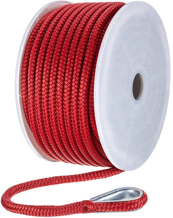 Seachoice 42171 Anchor Rope for Boating - Double Braid Nylon Anchor Line, ⅜-Inch x 100 Feet, Red