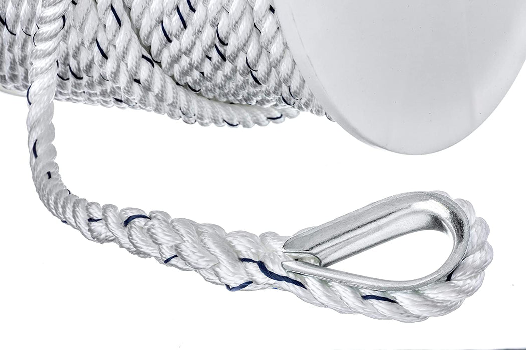 Seachoice 47781 Premium Anchor Rope for Boating - 3-Strand Twisted Nylon Anchor Line, ½-Inch x 250 Feet, White/Blue