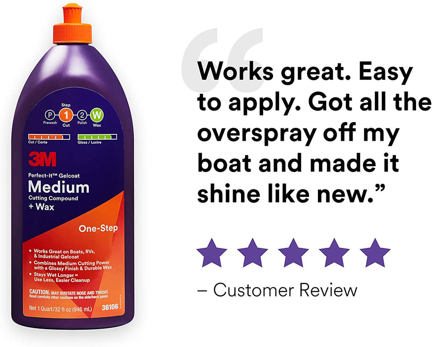 3M PerfectIt Gelcoat Medium Cutting Compound + Wax, 36106, 1 Quart, O