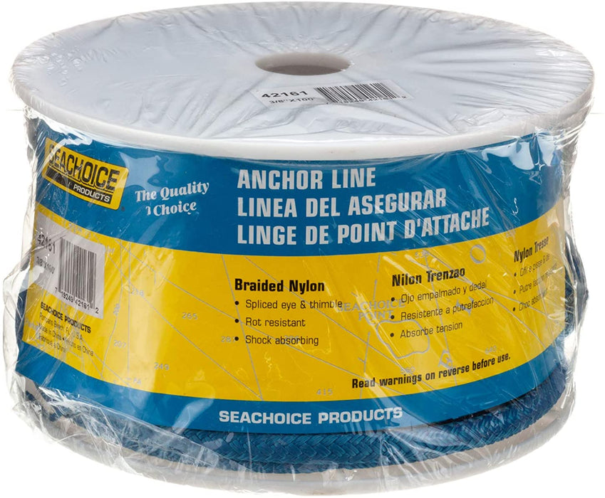 Seachoice 42161 Anchor Rope for Boating - Double Braid Nylon Anchor Line, ⅜-Inch x 100 Feet, Blue