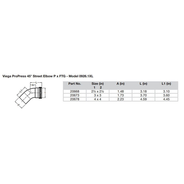 Viega ProPress - 2-1/2" - 45 Copper Elbow - Street/Press Connection - Smart Connect Technology [20668]