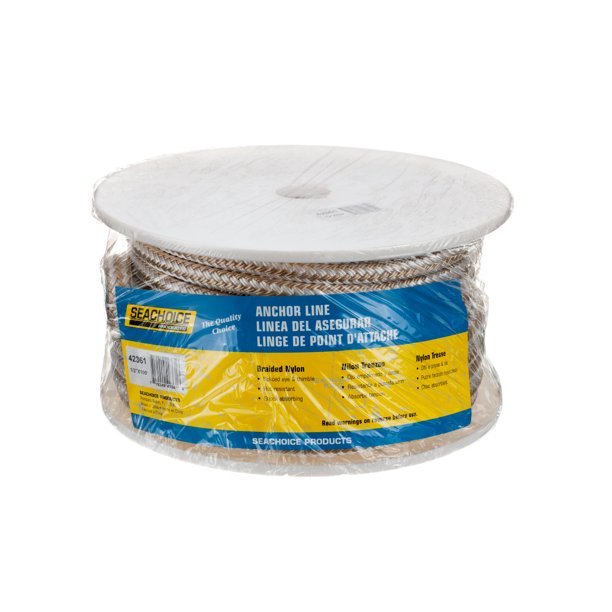 Seachoice 42371 High Quality Anchor Rope for Boating - Double Braid Nylon Anchor Line, ½-Inch x 150 Feet, Gold/White