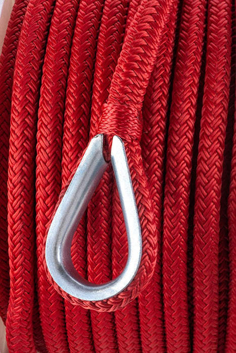 Seachoice 42171 Anchor Rope for Boating - Double Braid Nylon Anchor Line, ⅜-Inch x 100 Feet, Red