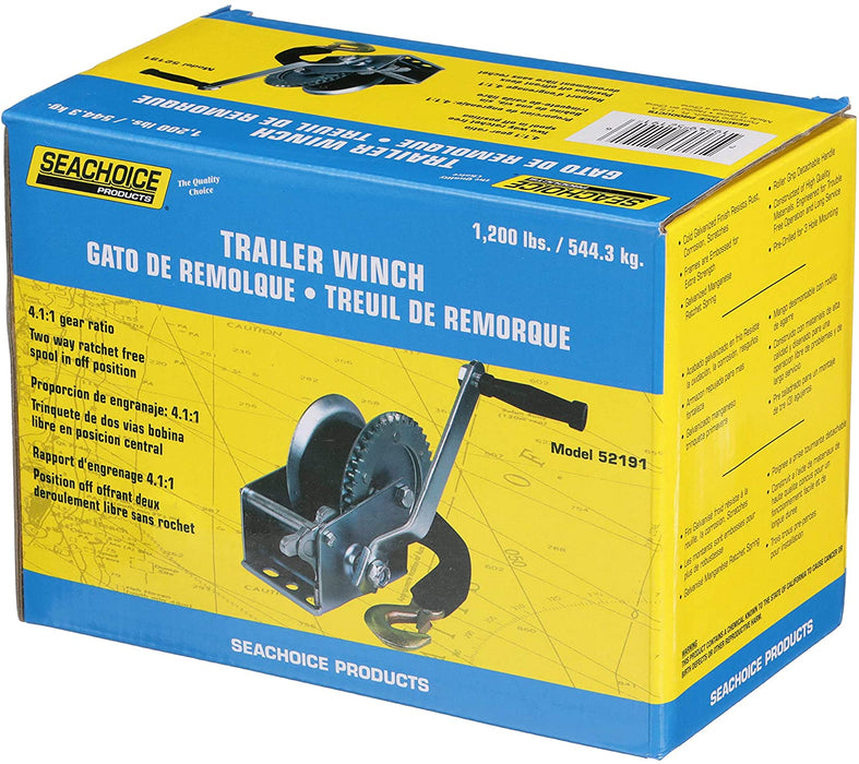 Seachoice 52191 Marine Boat Trailer Winch 1,200 lb with Strap and Spring Hook