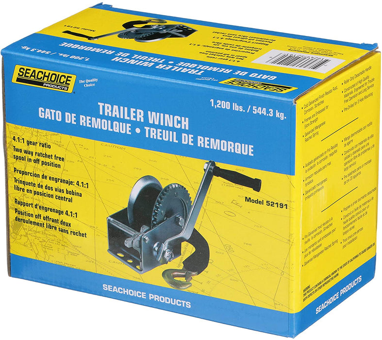 Seachoice 52191 Marine Boat Trailer Winch 1,200 lb with Strap and Spring Hook