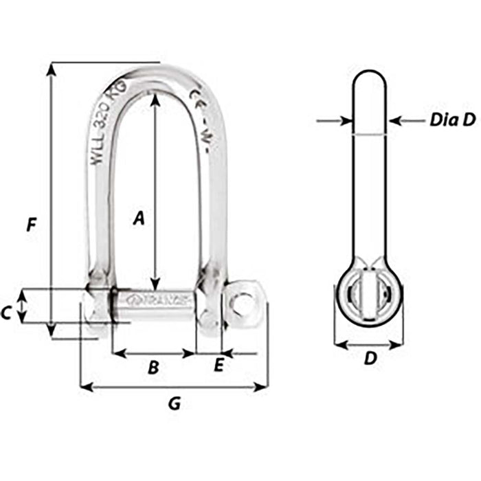 Wicahrd Self-Locking Long D Shackle - Diameter 5mm - 3/16" [1212W]