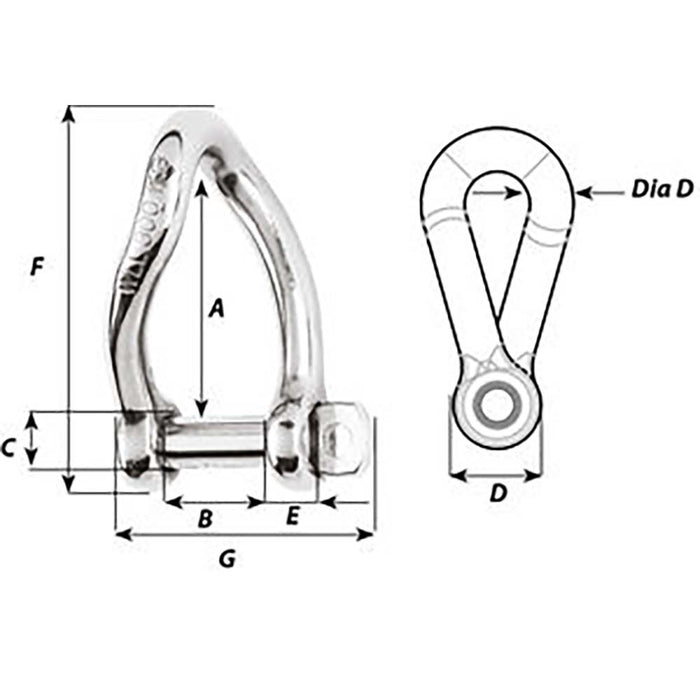Wichard Self-Locking Twisted Shackle - Diameter 6mm - 1/4" [1223W]
