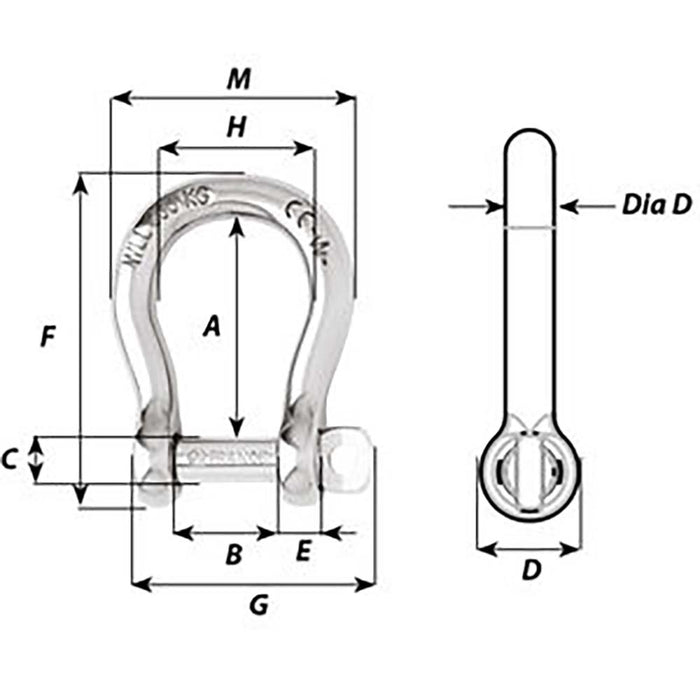 Wichard Self-Locking Bow Shackle - Diameter 12mm - 15/32" [1246W]