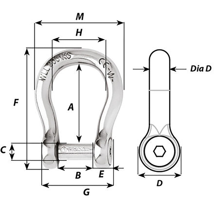 Wichard Self-Locking Allen Head Pin Bow Shackle - 8mm Diameter - 5/16" [1344W]