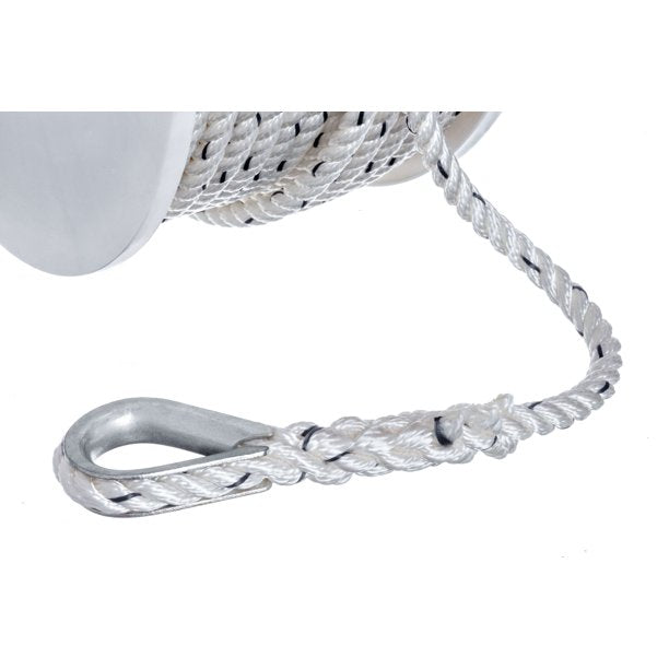 Seachoice 47911 Premium Anchor Rope for Boating - 3-Strand Twisted Nylon Anchor Line, ⅜-Inch x 200 Feet, White/Blue