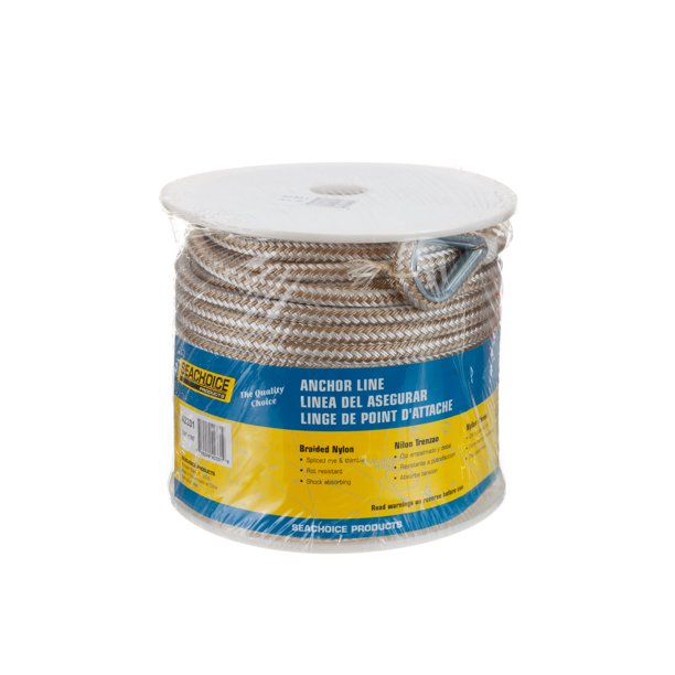 Seachoice 42331 High Quality Anchor Rope for Boating - Double Braid Nylon Anchor Line, ⅜-Inch x 150 Feet, Gold/White