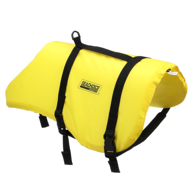 Seachoice 86330 Dog Life Vest - Adjustable Life Jacket for Dogs, with Grab Handle, Yellow, Size Medium, 20 to 50 Pounds