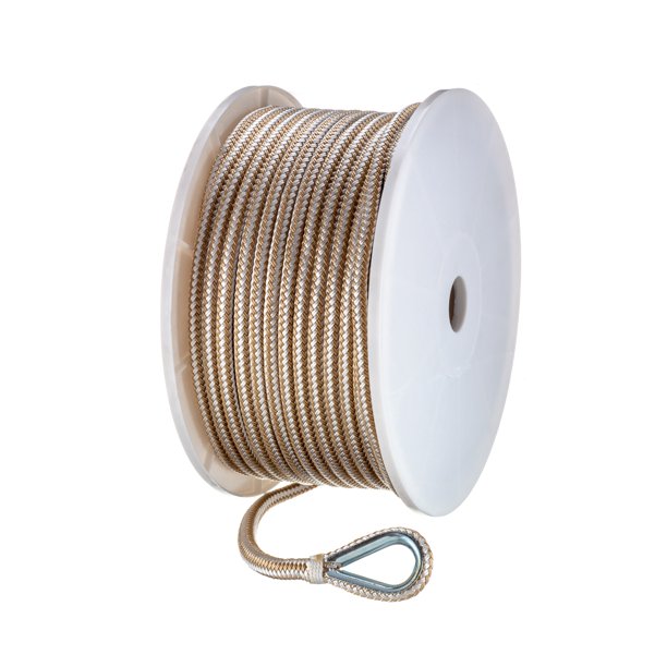 Seachoice 42341 Double-Braid Nylon Anchor Line – Gold and White – 3/8 Inch x 200 Feet